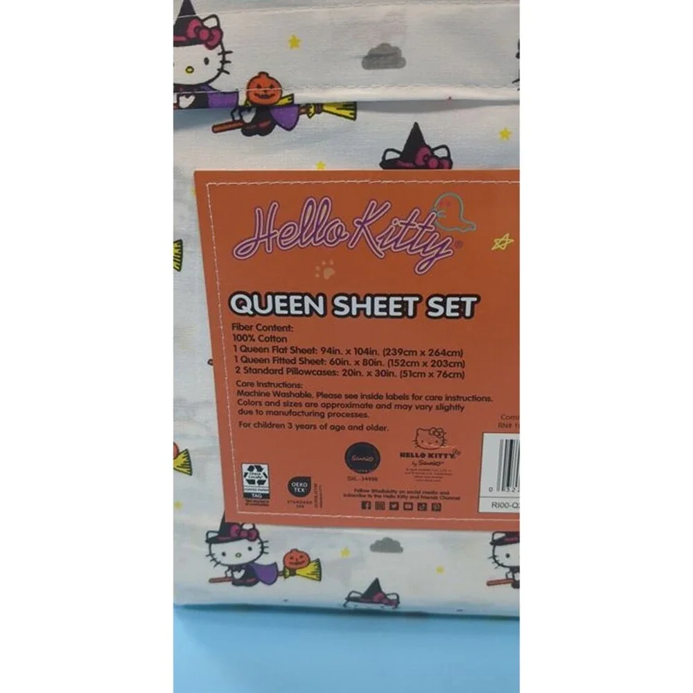 Hello Kitty Sanrio Halloween Witch Broomstick Queen White Sheet Set 4 Piece